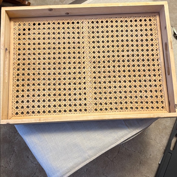 Rattan Natural Wood Serving Tray Handles Tan 17” New - Picture 3 of 5